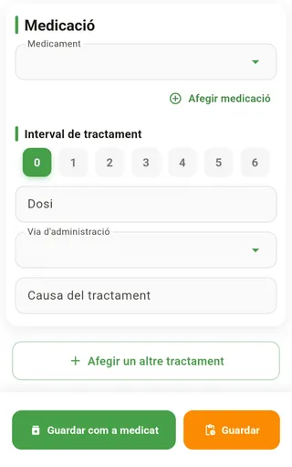 Formulario de Vedlogs para registrar un tratamiento