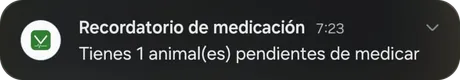 Notificación de Vedlogs: tienes 1 animal pendiente de medicar